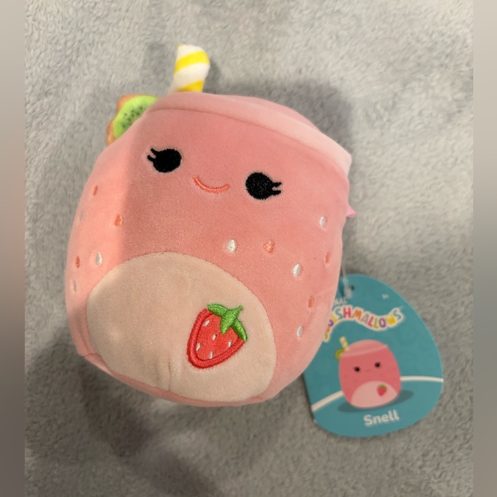 Squishmallows Snell Strawberry Plush - Pink with Green Leaf Accent